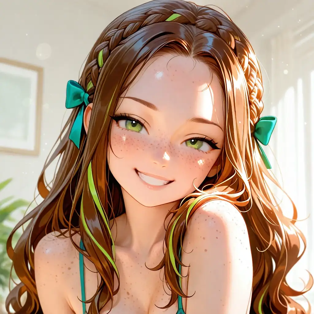 AI art 'Gemma OC Debut' with user description 'I'm not one to take an OC very seriously, but I do think they're useful to have at times, and there are some designs I keep coming back to (and now have snippets of), so... here, I finally got around to introducing them for use in future posts 😁

This is my first OC design from a while back. At some point I started calling her Gemma...

Gemma is sly, bright, bursting with energy and loves to tease with her sexy body and daring attitude until you reward her with a good hard fuck~ Here she is a bunch of different ways!

some old heads on the discord may remember a few of these pics, made on model versions that are now outdated, ha.
and the last pic I thought was funny, kind of a painterly old-style art quality to it 😆 prob bc of the sun halo

Search terms:
original tease teasing flashing yoga pants ripped leggings sundress butt plug naked apron'