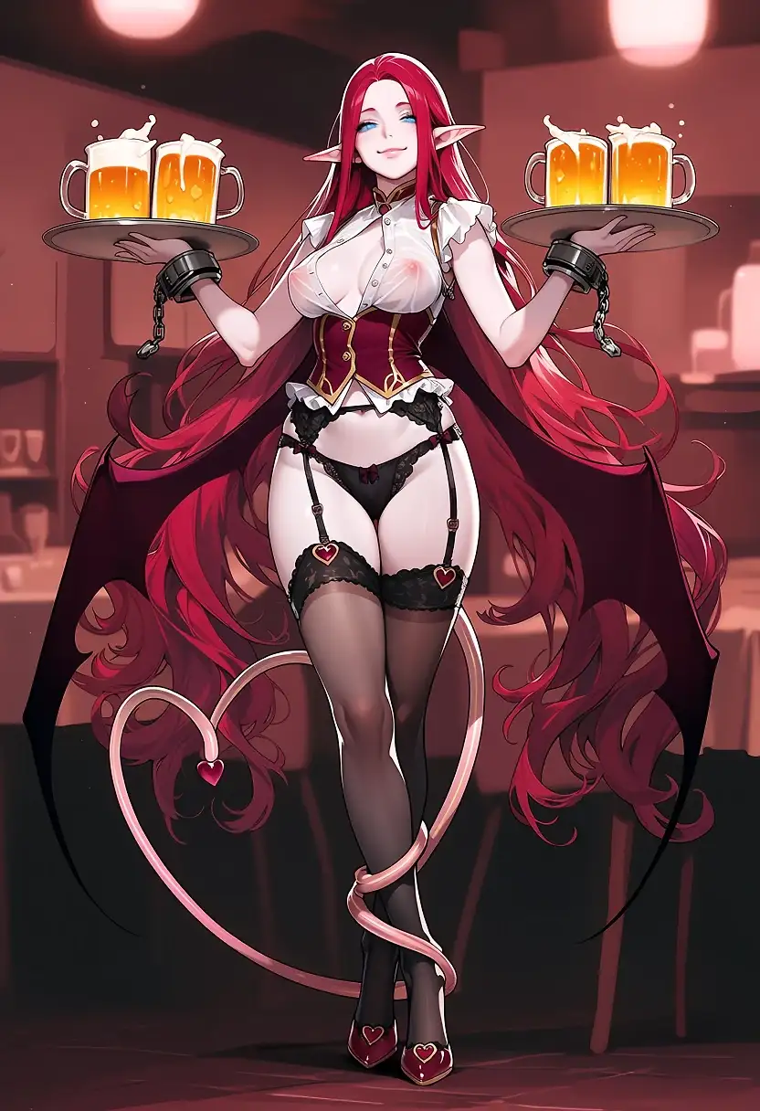 AI art 'Red M devil waitress.'