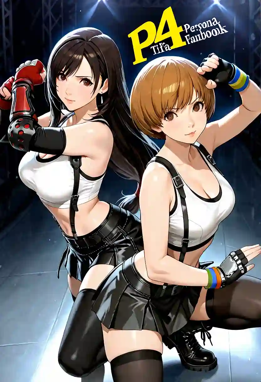 AI art 'P4 cosplay.' with user description 'Asked the AI girls to chose a character they love for a cosplay... to make a sensual photo and a explicit photo.
Chie chose Tifa 
Yukiko chose Reimu Hakurei.
Rise chose Hatsune  Miku
Naoto chose L (death note)

To me the winner is Naoto ❤️'