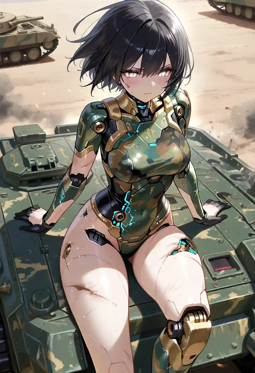 AI art 'I Am Still Functional' with user description 'My CPU diagnostic analysis indicates that, although my physical frame is damaged, I remain functional. If I am functional, I am therefore still of use to the army. I now need to locate a supply depot stocked with appropriate physical frame components. As my human compatriots might say, I ain't dead yet.'