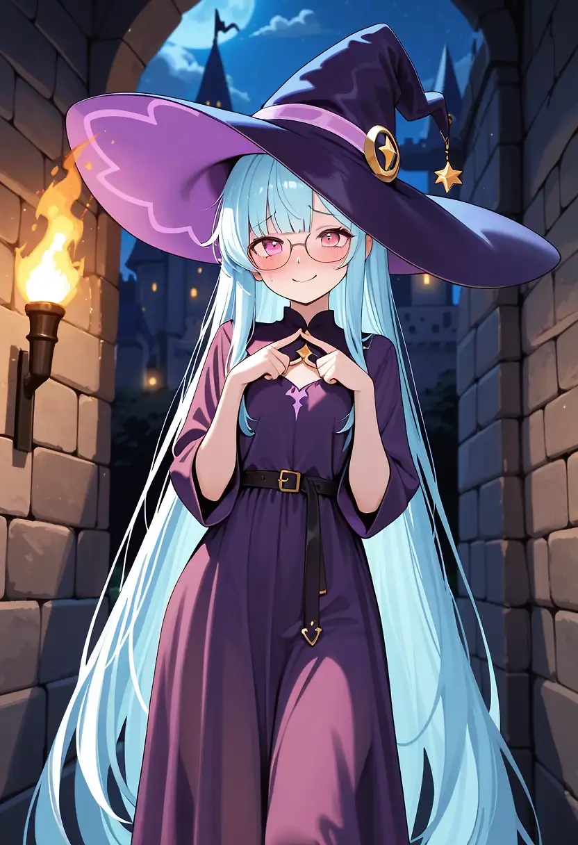 AI art 'A Date With Runie' with user description 'Trying a new series where you take my OCs on a date with a happy ending.

Today’s girl is Runie.  She’s a shy witch in training with a penchant for alchemy.  She looks sweet and innocent at first, but don’t let her fool you.  Under the sweet facade is a smug prankster attitude looking for ways to make you squirm.  All in good fun, of course.'