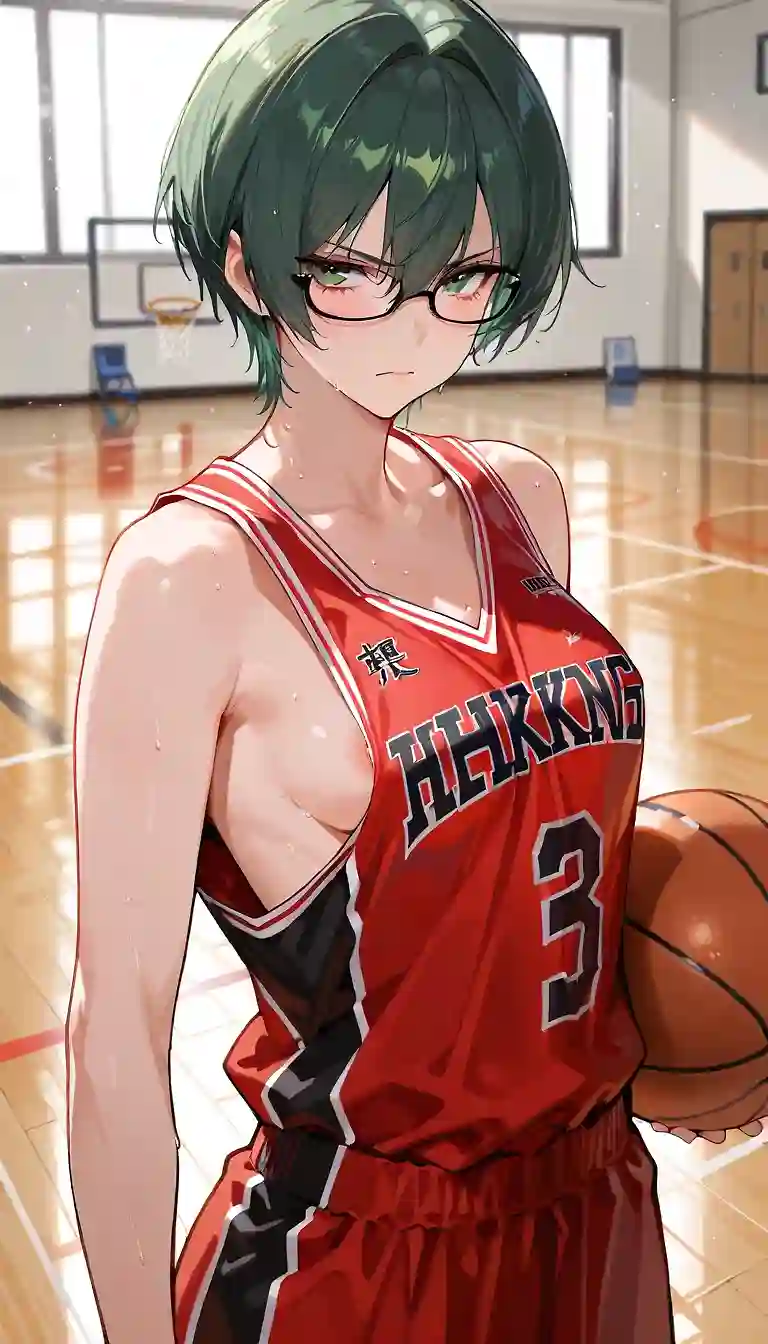 AI art 'Gender bender - Midorima (Kuroko no Basket)' with user description 'After Aomine, we continue with the gender bender of Kuroko no Basket with Midorima. This girl is very serious about everything she does, both basketball and sex... After the game, she took her boyfriend to the back of the gym's storage room and had sex with him. Although she appears quite serious, inside her body is a volcano of pleasure, and she finally orgasms along with her boyfriend. She loves pulling his penis out and watching him release the last waves of semen. I guess everyone has their fetishes, right?'