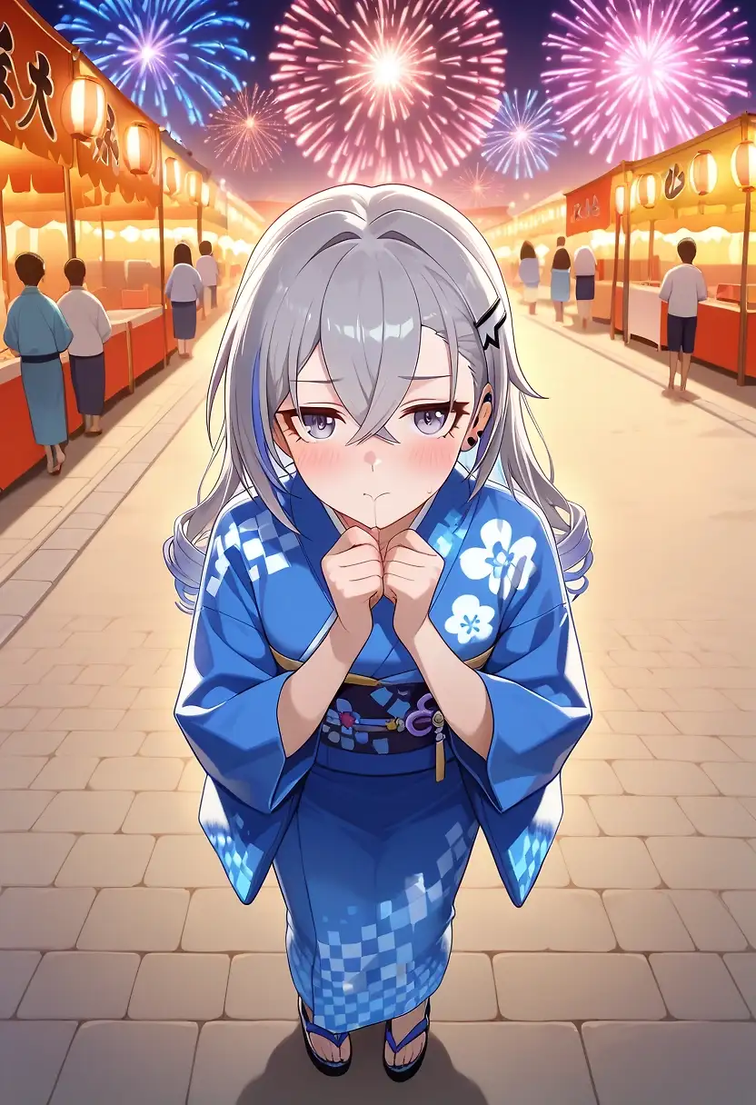 AI art 'Festival' with user description 'You and silver wolf at the summer festival'