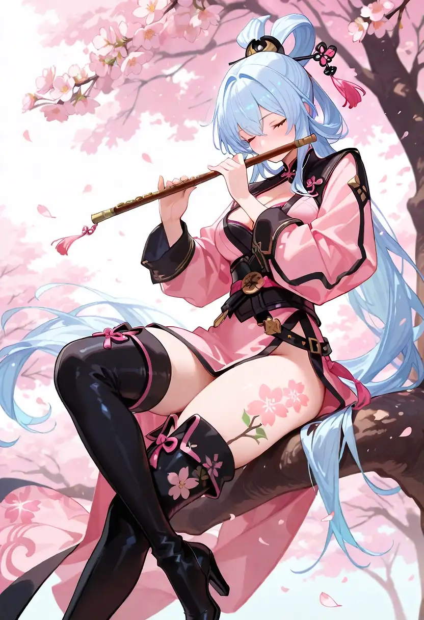 AI art 'Swordswoman' with user description 'I should probably start naming some of these characters now... But man I was conflicted, orange outfit almost won but pink is just as nice.'