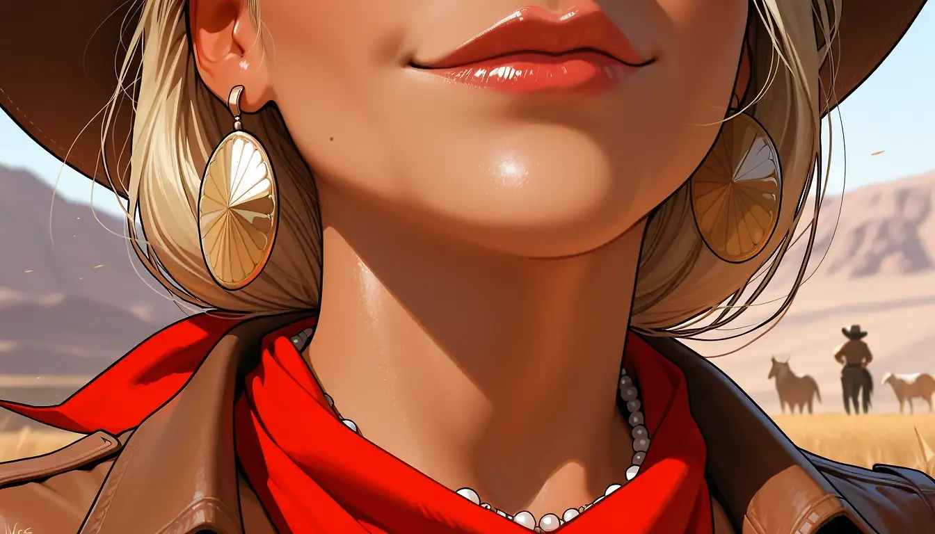 AI art 'Her lips.' with user description 'Calamity Summer doesn't fear death, she is.

-Tell the gambler'