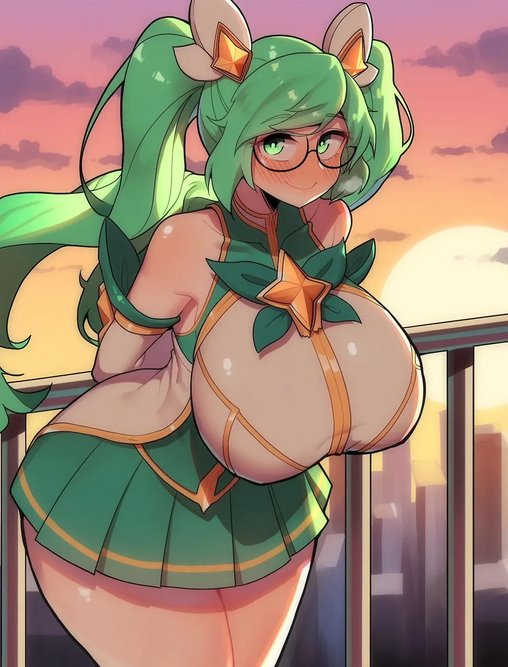 AI art "Star Guardian Sona on rooftop"