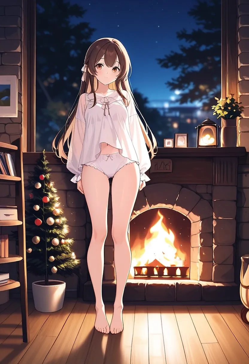 In front of the fireplace