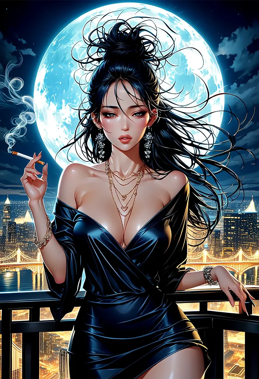 Moonlight lady in black