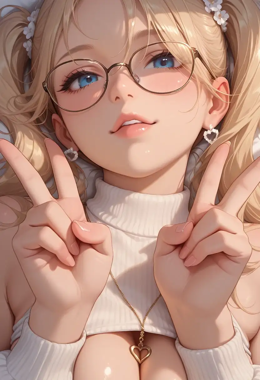 AI art 'Selina modeling stills' with user description 'Doesn't she look cute with glasses?'