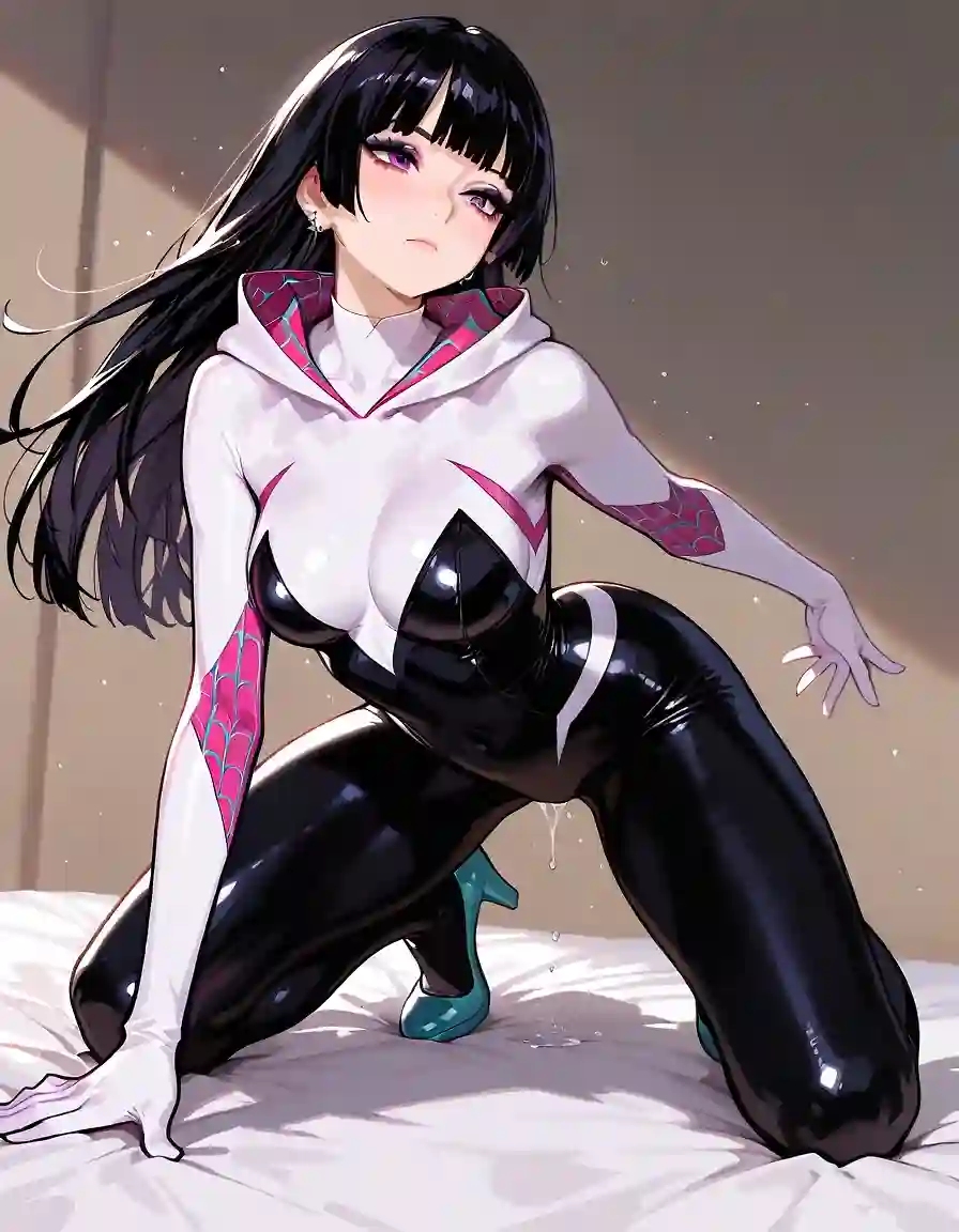 AI art 'Vesper the Cosplayer' with user description 'Inspired in Octavian's post, it's now turn for Vesper! 

She tried several cosplays, maybe she share those later, but this one was the best for her!

Enjoy Vesper as Spider-Gwen'