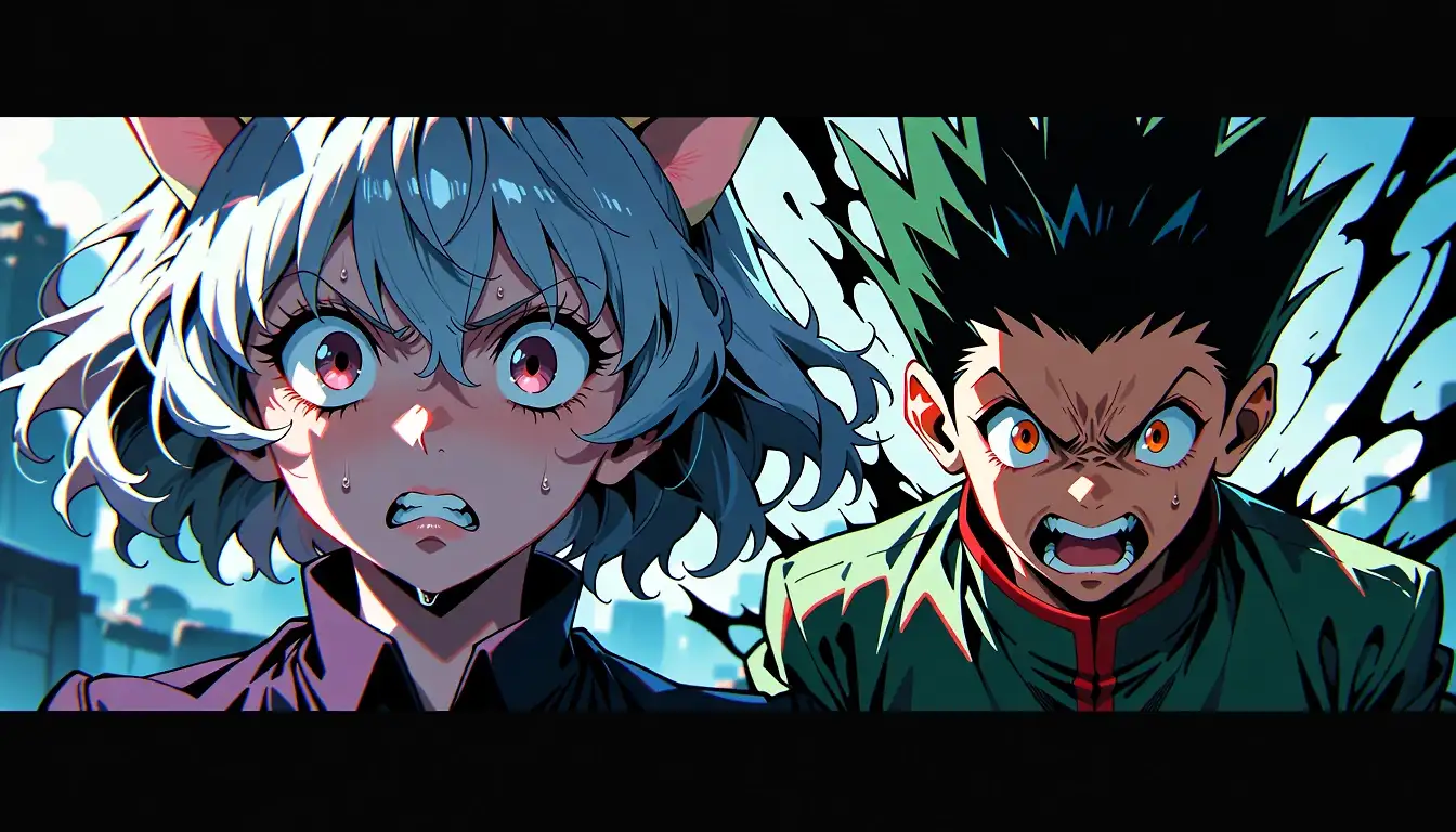 AI art 'Gon vs. Pitou' with user description 'I know… there’s no porn here.

I was actually planning to create a full alternative story with a different ending (or maybe the same one, but with one last moment of forced pleasure for Pitou). In the end though, I felt bad about “ruining” such an important moment from the manga.

That said, I still think Kaito would’ve approved of this kind of alternative ending. It would’ve been a fitting punishment for her before the conclusion we all know.
I might continue this idea in the future. For now, I’ve been practicing recreating real anime scenes, and I feel like some of these generations came pretty close.
As always, feel free to share your thoughts!

(For example if you have any tip on how to recreate the abstract face/rage moment I would be more than happy to read it)'