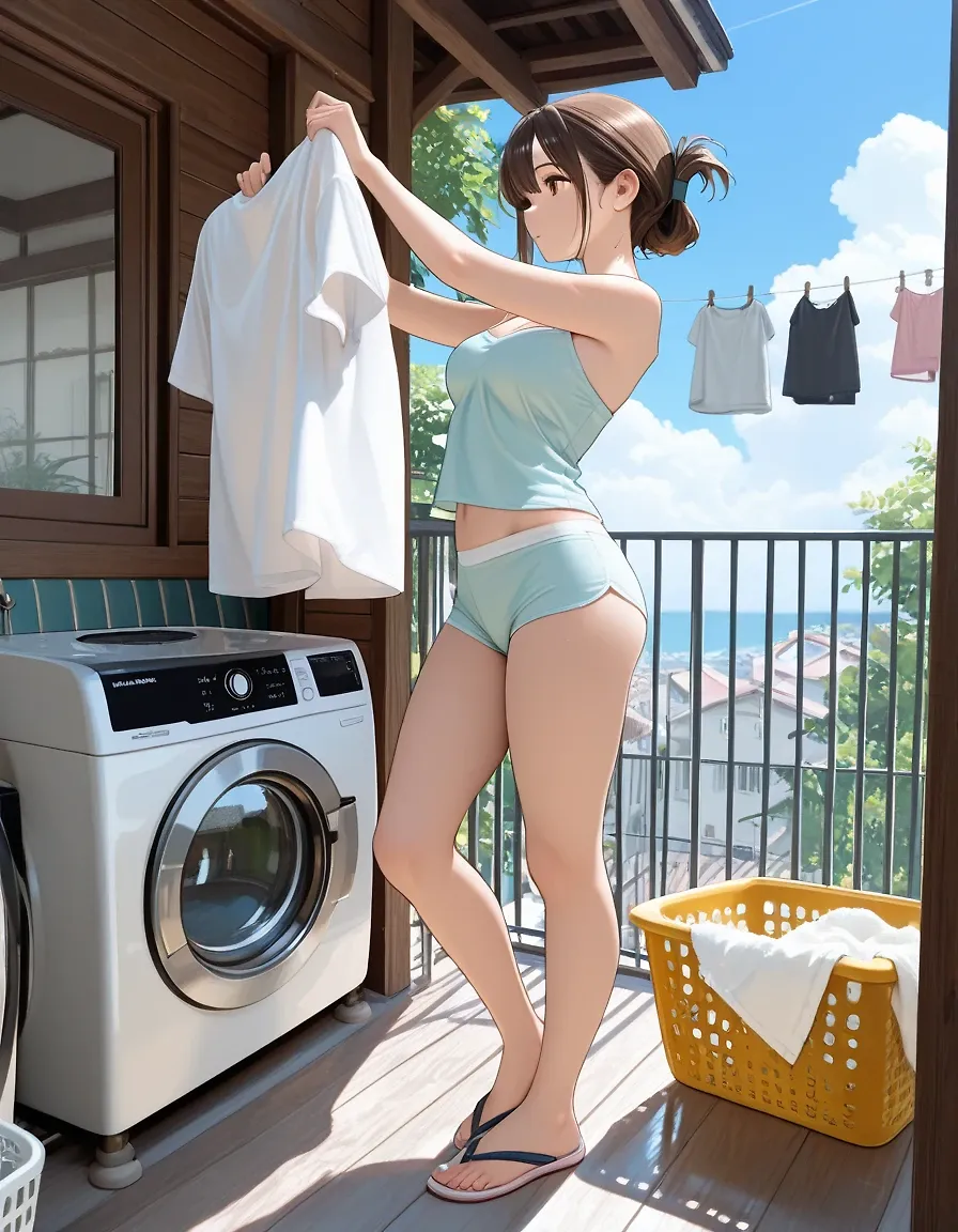 Doing laundry in the morning