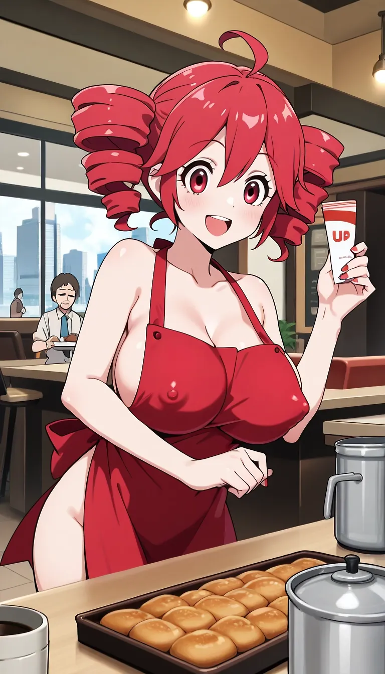 Teto working in a cafe in a Nude Apron