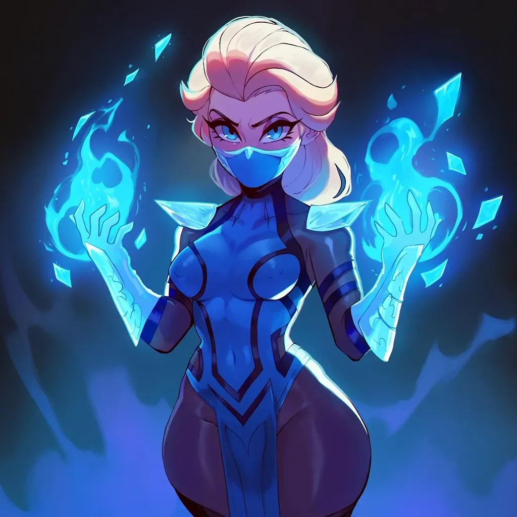 AI art "Elsa (Frozen) x Sub Zero (Mortal Kombat)" with user description "Sub-Elsa

Sub-Elsa was not simply born with ice powers—she was born into an ancient lineage.

Long before Arendelle became a peaceful kingdom, her bloodline belonged to a secret order known as the Frostguard, warriors who wielded cryomancy not as a gift, but as a responsibility. They were protectors of balance, trained to control the cold with precision and restraint. Emotion was seen as weakness. Control was survival.

From childhood, Sub-Elsa was trained in isolation.

Her father, the last true master of the Frostguard, recognized her immense potential—and her danger. Unlike those before her, Sub-Elsa’s power wasn’t just controlled ice… it was living winter. Storms answered her thoughts. Frost spread with her emotions. If left unchecked, she wouldn’t just freeze enemies—she could bury entire kingdoms.

Like Sub-Zero, she was taught one rule above all:

**Control is everything.**

But control came at a cost.

Sub-Elsa was separated from her sister, taught to suppress emotion, to silence fear, anger, even love. Every lesson hardened her, shaping her into a weapon rather than a person. She learned to form blades of ice in her hands, to freeze the ground beneath her enemies, to move through battle with cold precision. Her power became sharp… efficient… feared.

Yet beneath that discipline, something unstable remained.

When her father died under mysterious circumstances—rumored to involve a rival faction seeking control of the Frostguard’s secrets — Sub-Elsa was left alone to inherit both the throne and the burden of her lineage. Untrained in leadership but perfected in restraint, she withdrew even further, fearing that any loss of control would expose her true nature.

At her coronation, that fear became reality.

Overwhelmed by pressure and emotion, her power erupted—not as a simple accident, but as a full awakening. A massive winter storm consumed the kingdom, and for the first time, Sub-Elsa stopped holding back.

She didn’t run because she was afraid of hurting others.

She ran because part of her didn’t want to stop.

In the frozen wilderness, Sub-Elsa embraced her abilities fully, refining them beyond anything the Frostguard had ever achieved. She forged armor from ice, summoned blizzards at will, and shaped entire landscapes with a thought. Like Sub-Zero, she became both warrior and master—no longer bound by fear, but by purpose.

But the conflict remained.

Was she a protector of balance… or a force of destruction waiting to be unleashed?

When her past caught up to her—her sister, her kingdom, and the truth behind her father’s death — Sub-Elsa was forced to confront not just her enemies, but herself. A rival cryomancer, tied to the same ancient order, sought to claim her power and finish what had been started.

The final battle wasn’t just about strength.

It was about identity.

Sub-Elsa realized what her father never could: control wasn’t about suppressing emotion—it was about mastering it. Her power didn’t come from cold detachment, but from balance between heart and discipline.

And in that moment, she surpassed the Frostguard entirely.

She became something new.

Not just a wielder of ice… but its queen.

A force who could freeze armies—or protect a kingdom with a single storm.

And like Sub-Zero, Sub-Elsa proved that true strength is not the absence of emotion—

It’s the ability to command it."