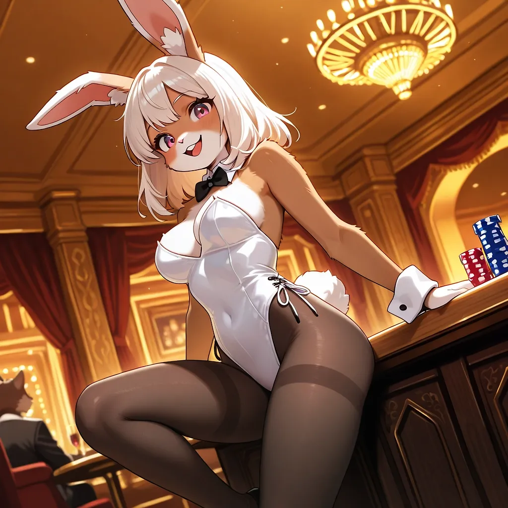 Bunny girl furry in bunny uniform casino