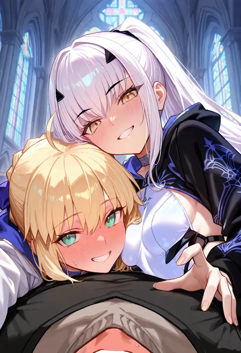 AI art "Melusin and Castoria  double blowjob"