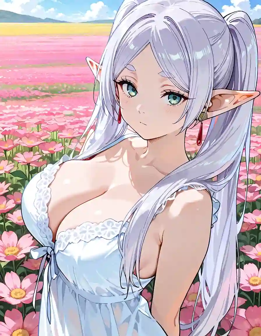 AI art "Frieren wearing a white nightdress"