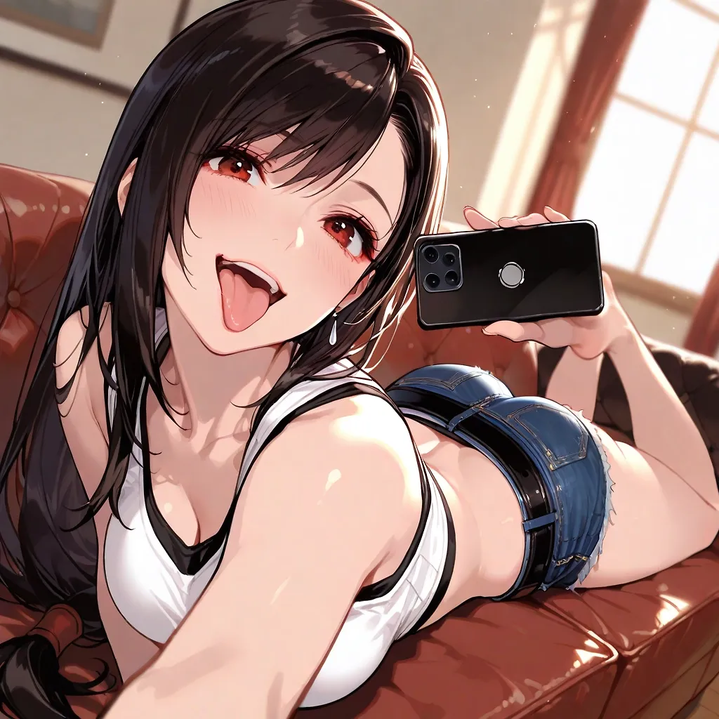 Tifa couch selfie... with prehensile foot.  Yeah