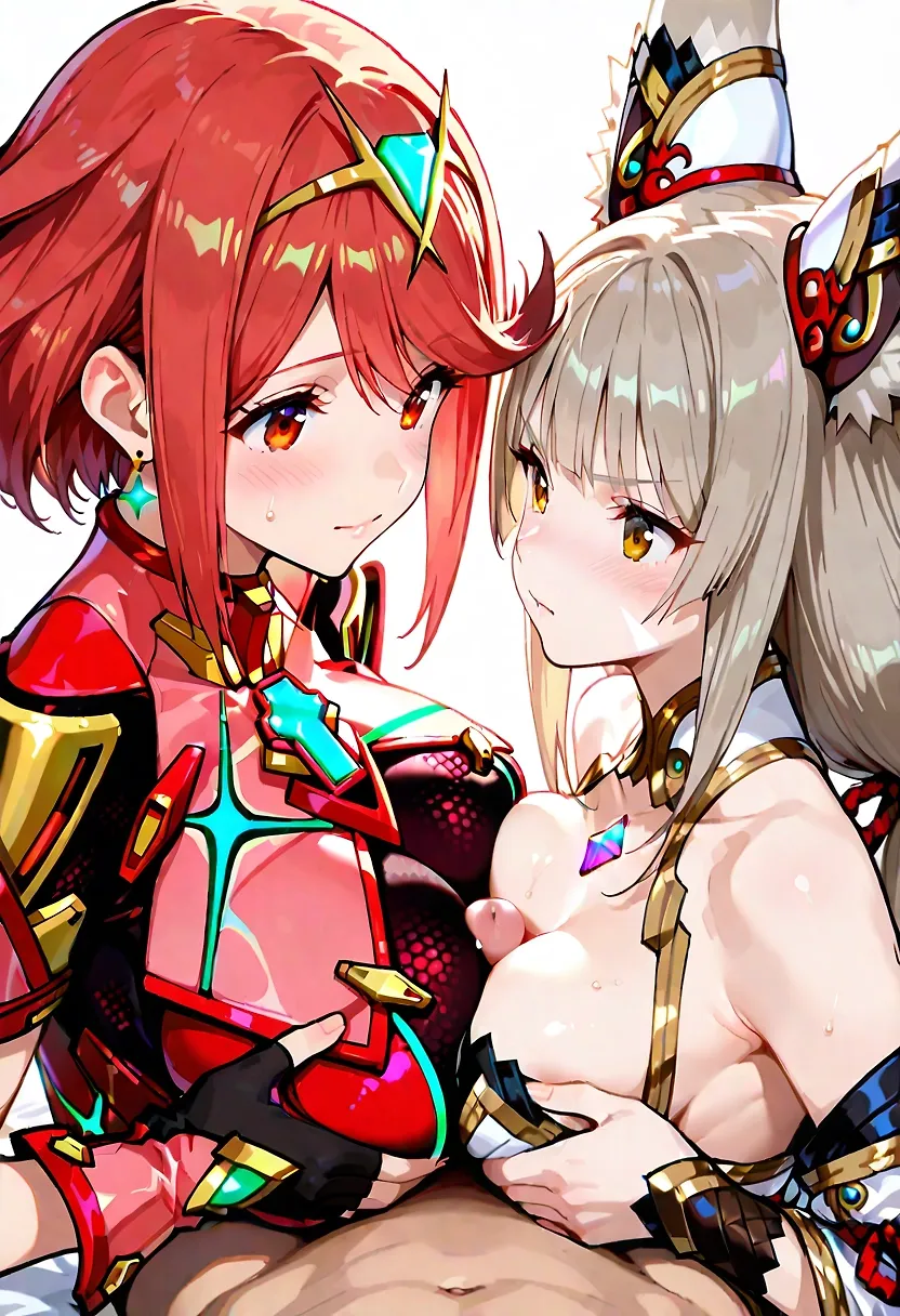 Pyra and Nia Paizuri and bukkake