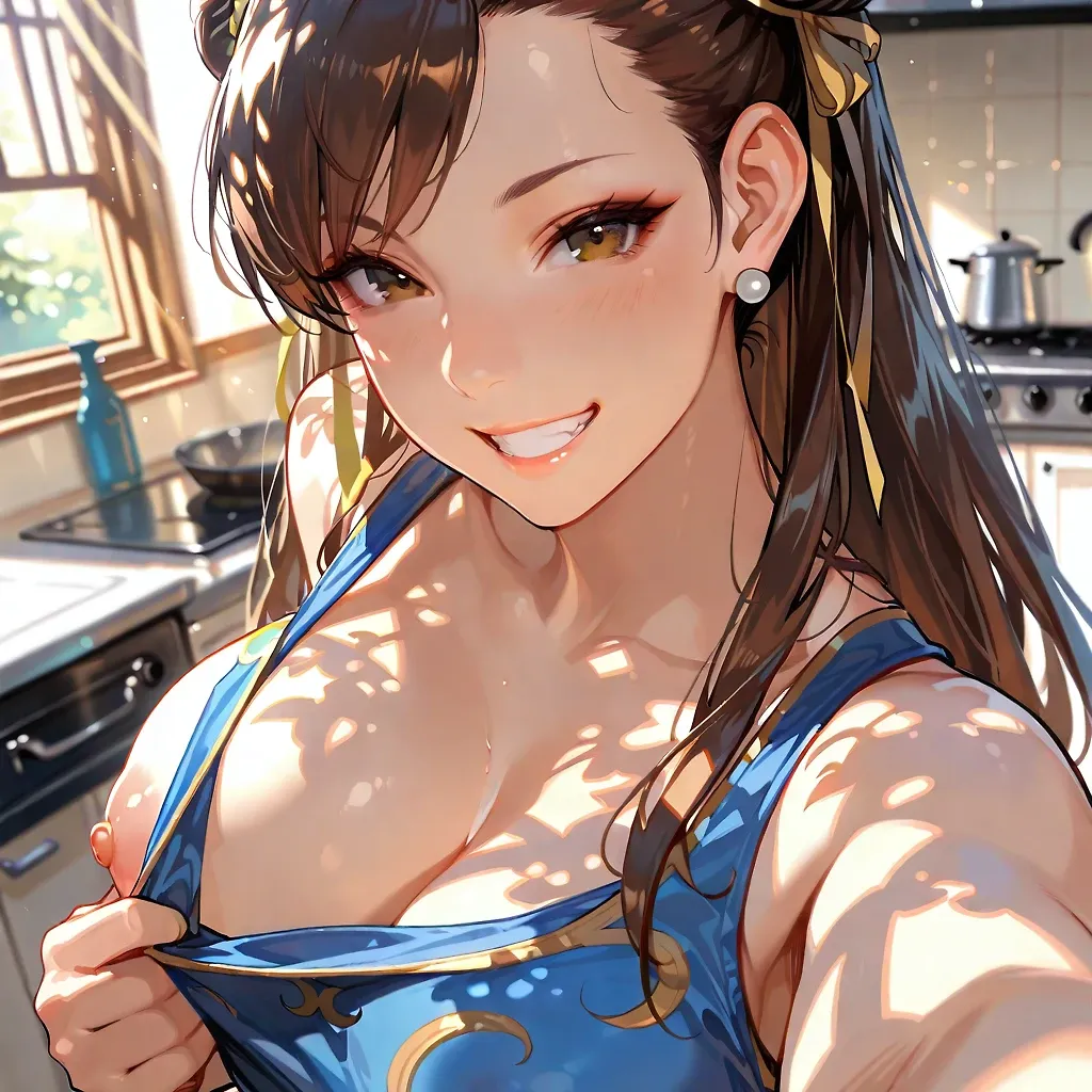 AI art "Chun Li ❤️" with user description "Sending a Selfie to her working husband"