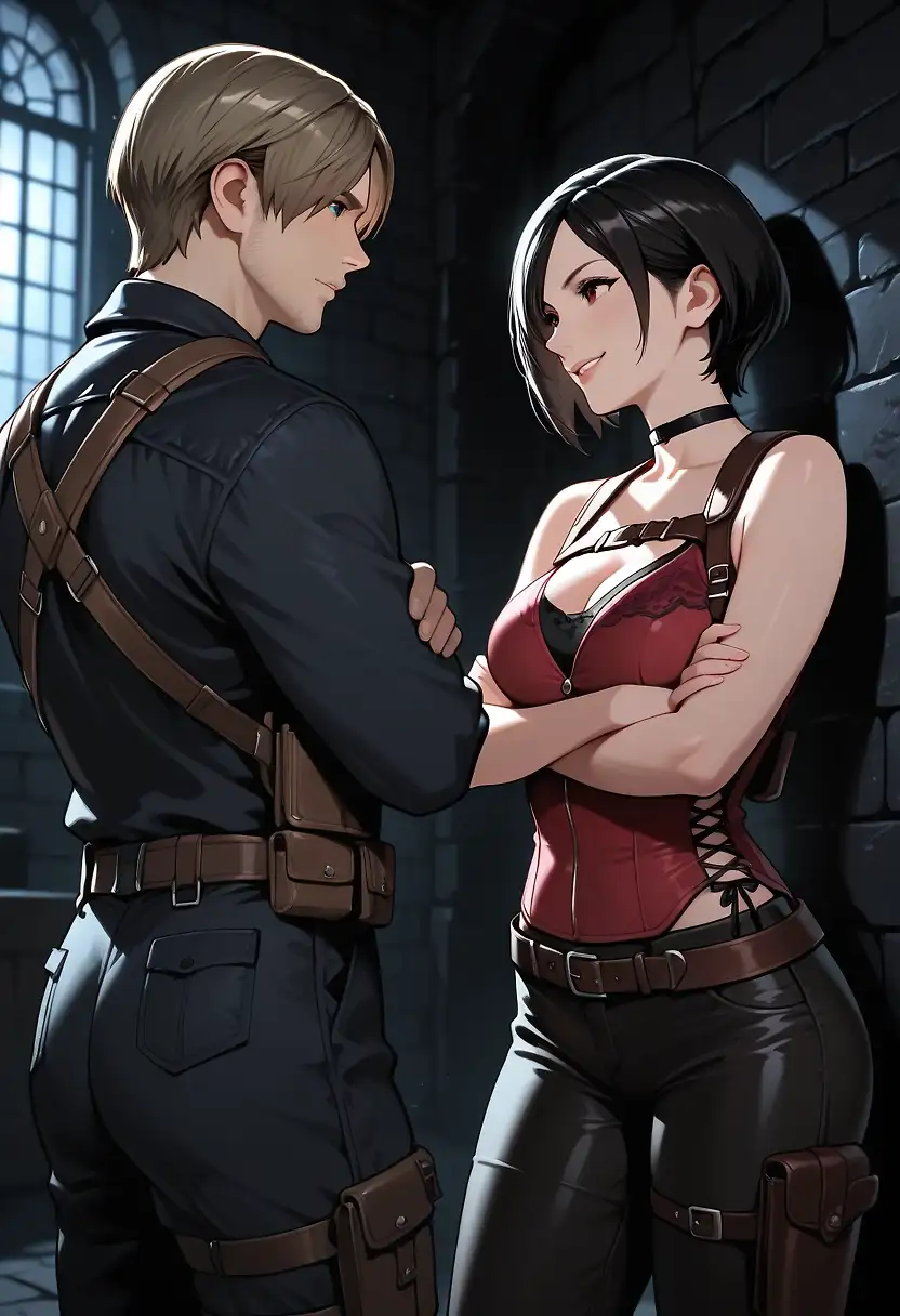 AI art "Leon and Ada trapped in a dungeon"