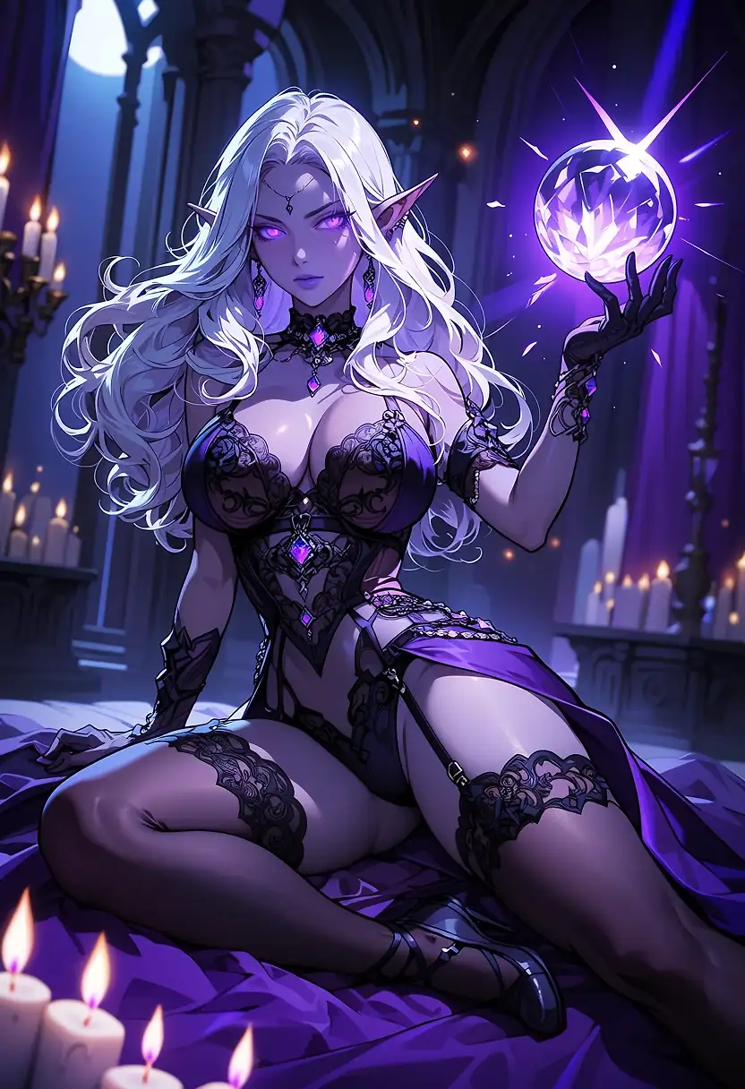 AI art 'Dark Elf holding crystal ball'