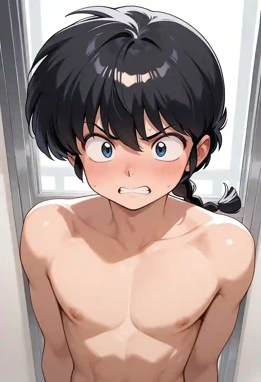 AI art 'Ranma transforms' with user description 'Kuno Senpai: Where are you my beloved pig-tailed girl!???
Ranma: Oh no!! Kuno cannot see me like this!! I need water!!
Ranma: phew!
Ranma: Here I am Kuno Sama! just for you!'
