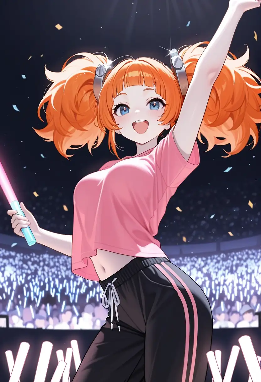 AI art 'Cheering for Sera! ✨' with user description 'A few of the girls went to Sera's first concert!  They all had a great time, but Vega might have gotten a little carried away at the merch stand.

Tags: @azariel'