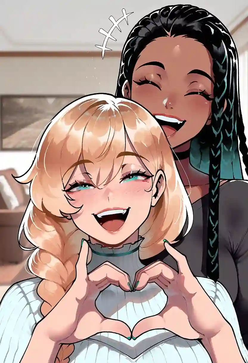 AI art 'Milestone: 200!' with user description 'Syrina and Valerie thank you for all your love and support! 

It's hard to believe that they're as popular as they are, but I hope that everyone continues to support and enjoy the things I make in the future ♡'