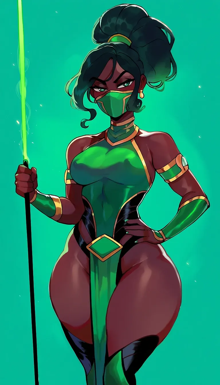 AI art "Princess Tiana (Princess and the Frog) x Jade (Mortal Kombat)" with user description "Jadiana

Jadiana was not just a dreamer with plans for a restaurant—she was raised in a hidden legacy of protectors.

In the shadows of New Orleans, far from the music and celebration, existed an ancient order tasked with guarding the balance between the living world and the spirit realm. This order didn’t seek recognition. They moved silently, preserving harmony where magic and humanity collided. Jadiana’s family had served this purpose for generations.

From a young age, her father taught her more than cooking and hard work—he taught her discipline, awareness, and patience. Every motion mattered. Every action had intent. What seemed like ordinary lessons were, in truth, the foundation of something far greater.

Like Jade, Jadiana was trained to be both graceful and deadly.

But when her father disappeared under mysterious circumstances—last seen investigating a surge of dark magic tied to a powerful shadow figure—Jadiana was left with more than grief. She was left with responsibility.

Her dream of opening a restaurant didn’t fade—it evolved.

The restaurant would be her anchor, a place grounded in the living world. But beneath that dream, she began uncovering her true role. She trained in secret, mastering staff combat, agility, and a unique form of magic tied to intention and energy flow—subtle, precise, and incredibly effective. Her weapon of choice became a sleek staff, deceptively simple, but an extension of her discipline and control.

When a manipulative sorcerer began exploiting the spirit world for power—twisting deals, trapping souls, and threatening to spill chaos into the human realm—Jadiana stepped forward.

Not as a victim of circumstance.

As a guardian.

Like Jade, her strength wasn’t loud—it was unwavering. She moved through conflict with calculated precision, striking only when necessary, protecting without seeking glory. Her loyalty wasn’t to power, but to balance—to the people who didn’t even know they needed protecting.

Her journey took her deep into the spirit world, where she discovered the truth about her father: he had not been defeated… he had chosen to remain behind, holding back something far worse.

Jadiana was faced with a choice—leave him to his sacrifice, or take his place.

She chose a third path.

Combining her skill, her will, and her connection to both worlds, she broke the cycle. She didn’t just guard the boundary—she reshaped it, ensuring that no single force could dominate it again.

In the end, Jadiana achieved her dream.

Her restaurant became a place of warmth, life, and community on the surface…

…but beneath it, she remained what she was always meant to be.

A silent protector.

A master of balance.

A guardian who, like Jade, proved that true strength isn’t about being seen—

It’s about always being there when it matters most."