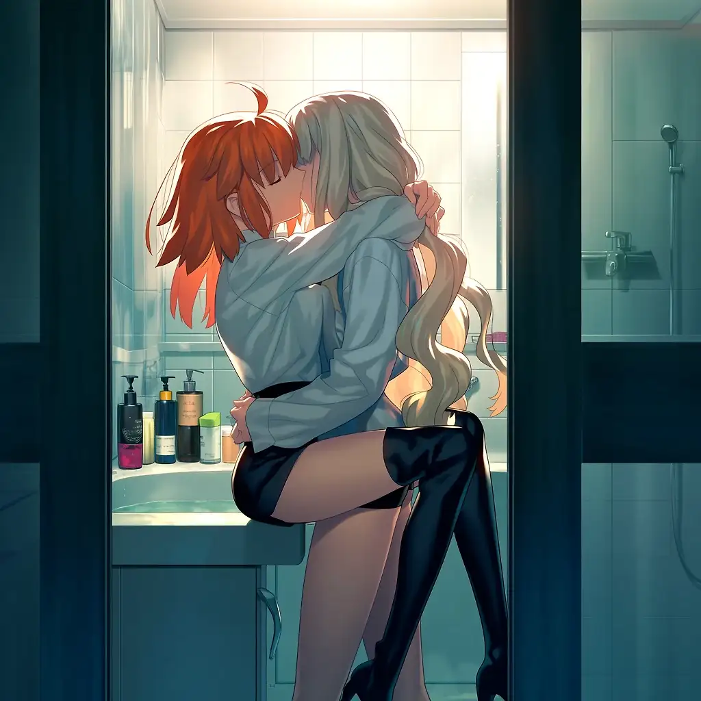 AI art 'Master x Servant' with user description 'The characters are Ritsuka Fujimaru (female) x Morgan Le Fay 👌'