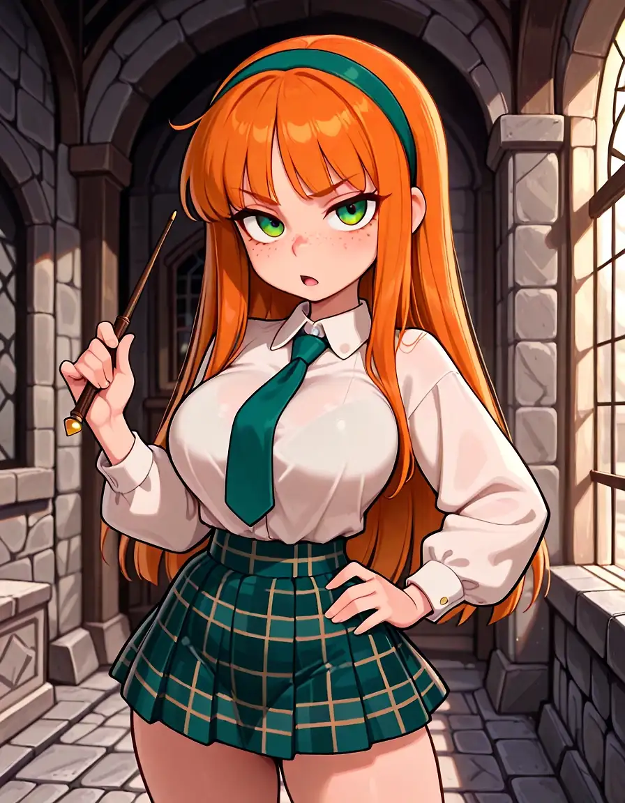 AI art "Ginny learns about Troll anatomy (feat. Vanishing spell)"