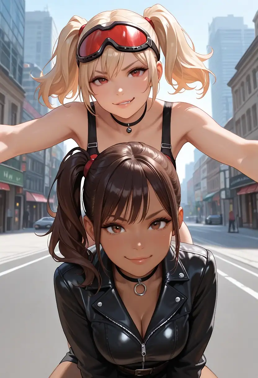 AI art 'Cherry Bomb X Cyndel Vale Crossover' with user description 'What could possibly go wrong when you combine Cherry Bomb, queen of the joyride, with the hardest working woman in hentai, Cyndel Vale?
Looks like a match made in heaven to me.'