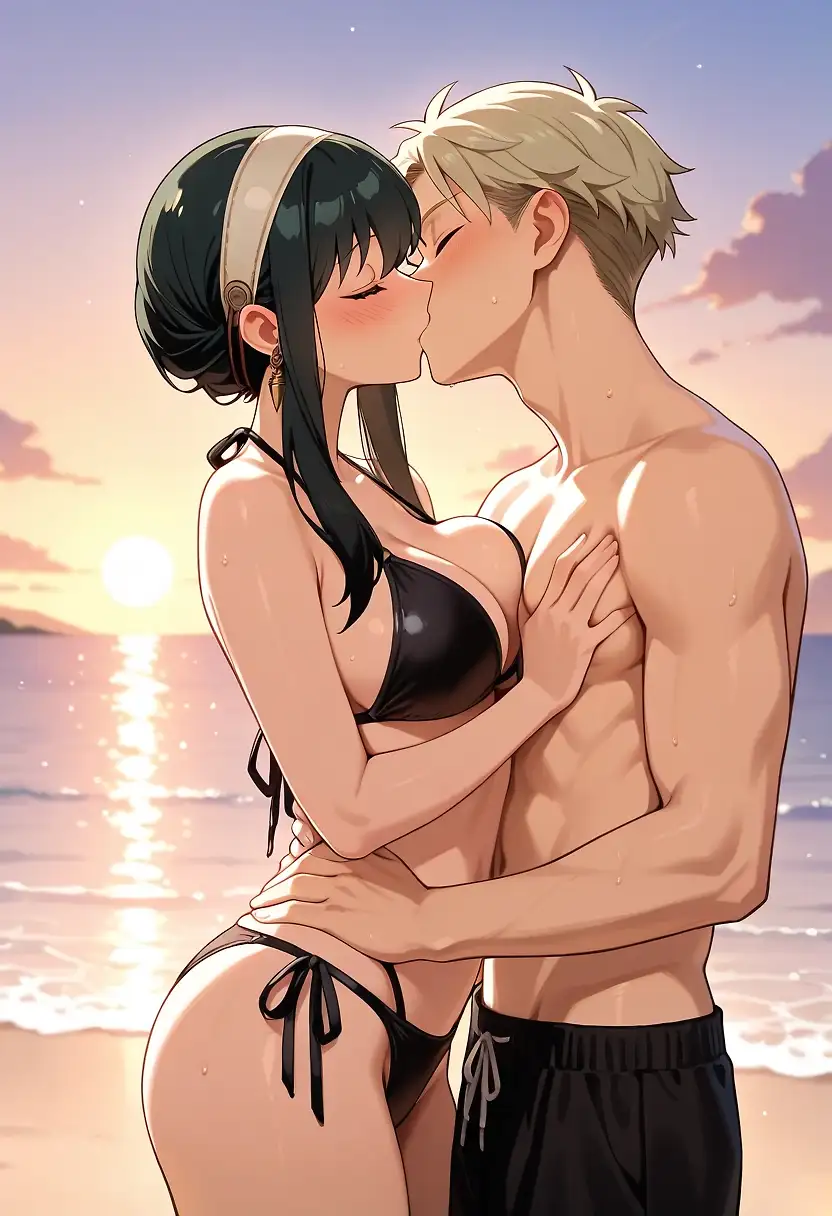 AI art "Twilight and Yor at Beach"