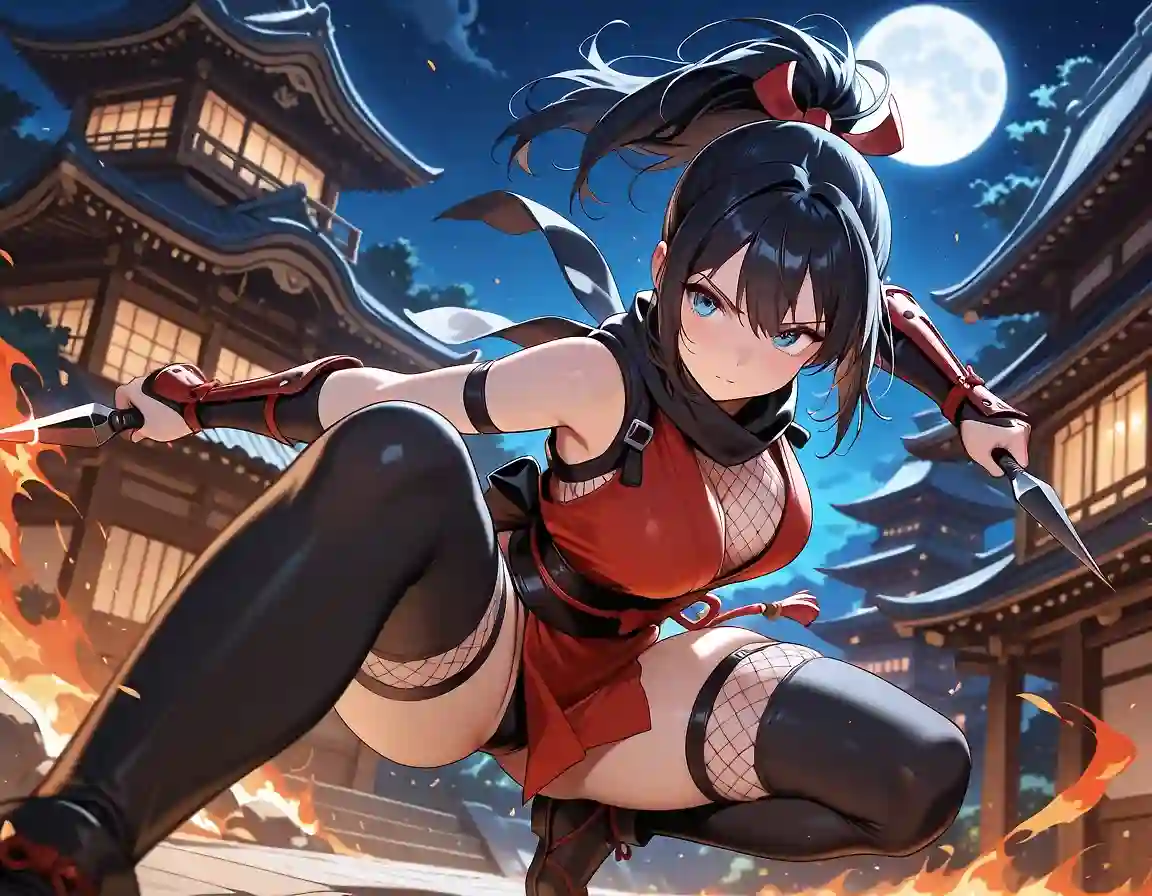 AI art 'Ninja Girls' with user description 'Hesitation is defeat.'