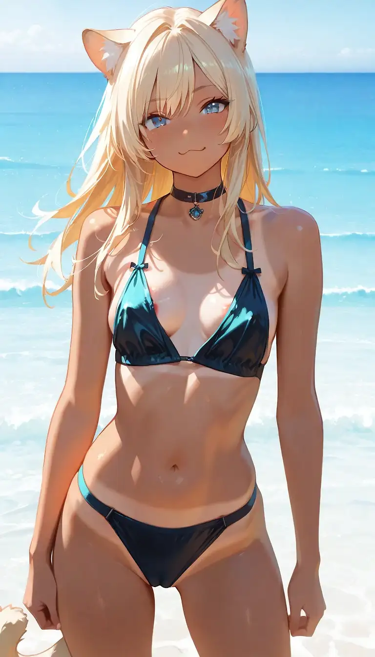 AI art '😻 Procrastination, Monday' with user description 'When you're in the office and you should be working (or at least pretending to be), but all you can think about is catgirls, boobs, pussies, summer and the beach 🏖️'