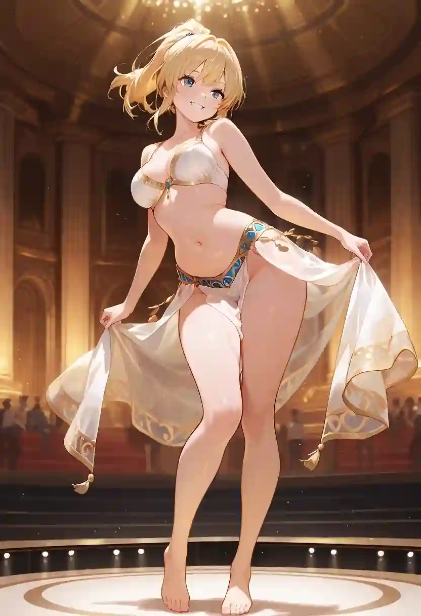 AI art 'Tracy's Alter Ego' with user description 'Tracy, a girl I worked with several years ago, had an interesting hobby: belly dancing. She traveled to various competitions, where she'd perform her rhythmic routine, shoulder shimmies, belly quivers, and intricate footwork. Unfortunately, I never went to any competitions where she danced. However, I'm sure Tracy gave it her sinuous all and left the audience breathless...'