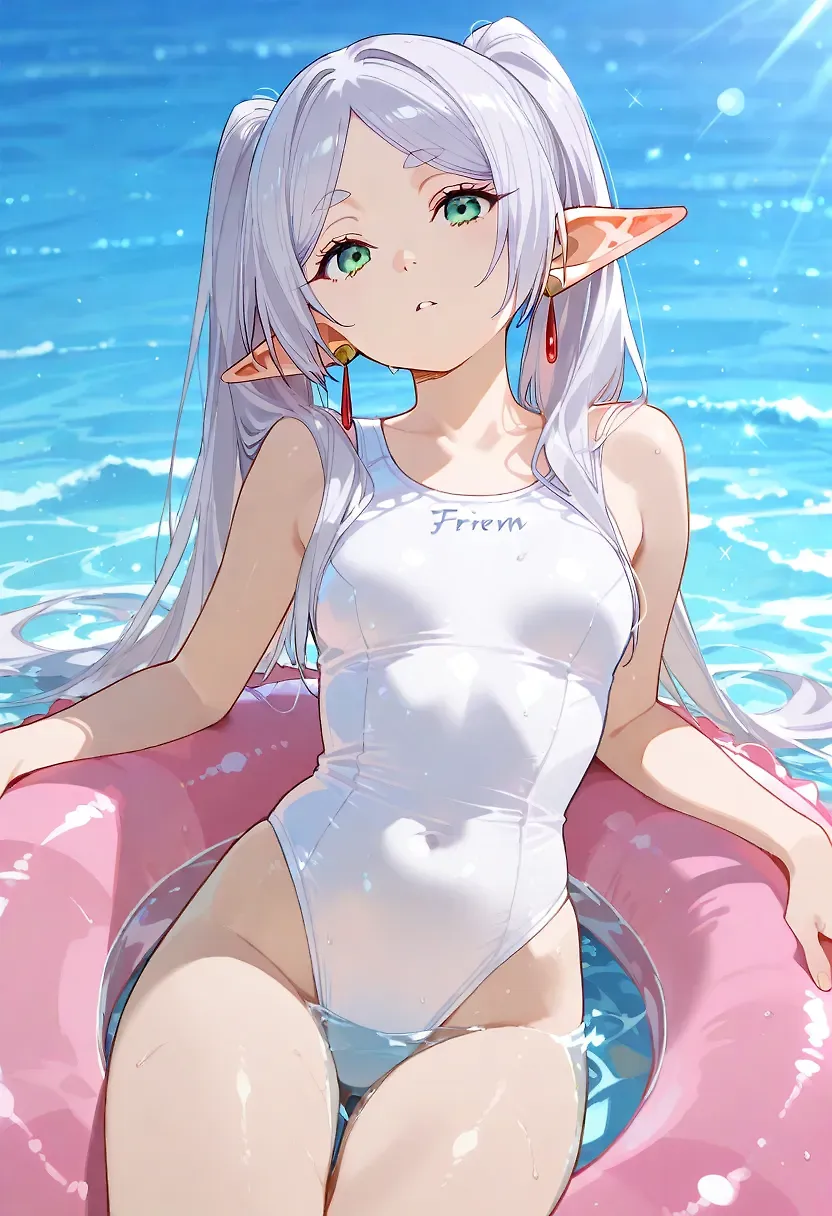 AI art "Frieren" for prompt: "Frieren, casting spells while wearing a skin tight swim suite"
