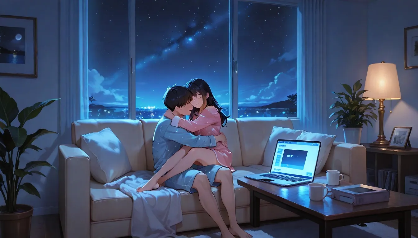 Husband and wife cuddle