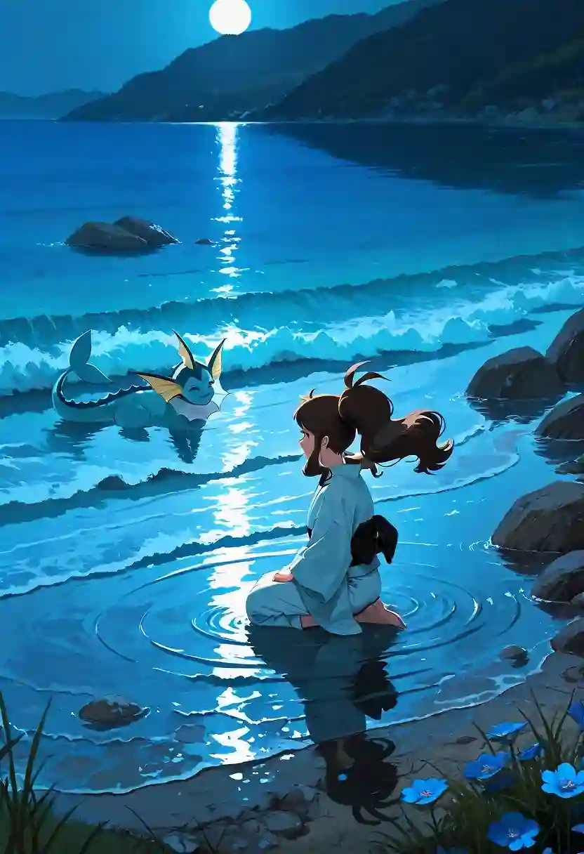 AI art "Touko and Vaporeon By The Waves"
