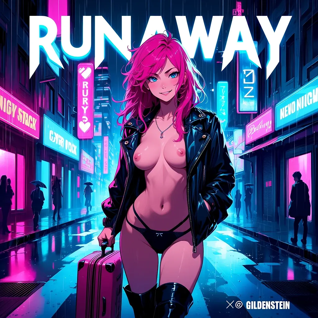 AI art "500 Reasons to Turn Up the Neon 💙🎸" with user description "I had too many songs left, too many ideas waiting and apparently not enough self-control to stop making covers. 😏
And since @gildenstein has 500 followers to celebrate, here we are again.
Another little cover run, this time in a cyberpunk look that hopefully feels right for him.
Dark neon, shiny streets, dangerous girls and songs that deserve to be turned up way too loud. 🖤
Congratulations on 500 followers, @gildenstein. 🎉
@octavian @warmicestudios @smut317 @casca_kirei-onna @heihund @bad77 @a_casual_prompter @parda @terror2 @hollenwulf @varcolac @zerogroupe21 @goobygubby @cro_bo @saltymajor778 @zesoul @azariel @ririfake"