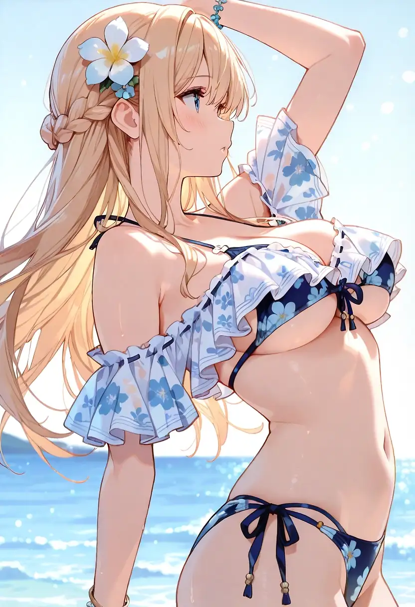 AI art 'Waiting for summer' with user description 'We are not even in sping yet and she is already with a summer attitude.'