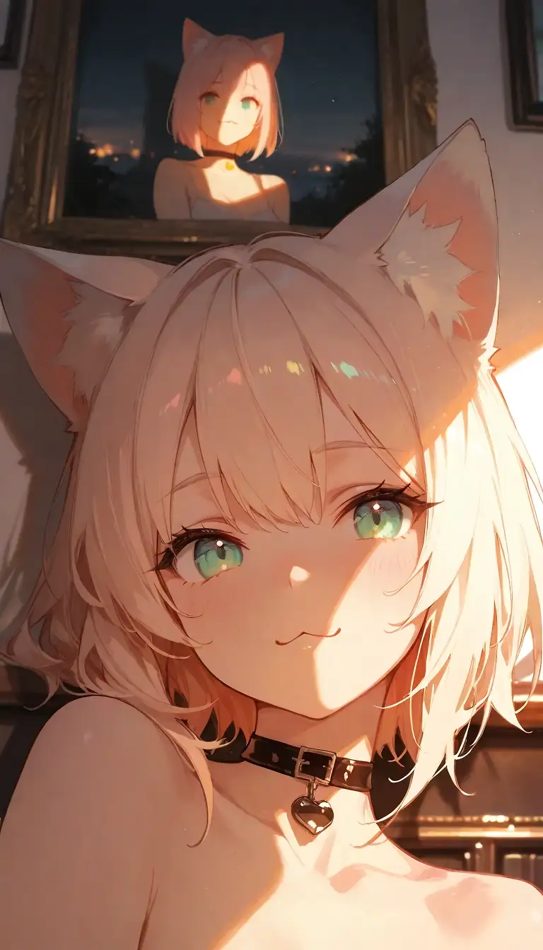 AI art '🖌️ Catgirls Drawing Mona Lisa, again...' with user description 'I failed at drawing the Mona Lisa catgirl again... Yeah, I'm just an no-talent hack, who draws cat girls and now I've completely exposed myself 😼 

No wonder my paintings come to haunt me 😁'
