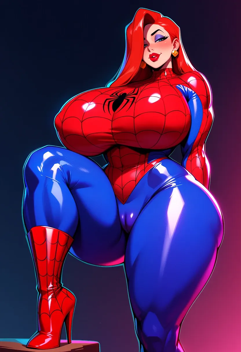 AI art "Jessica Rabbit Spiderverse cosplay" with user description "Spiderman vs Spider-Gwen cosplay"