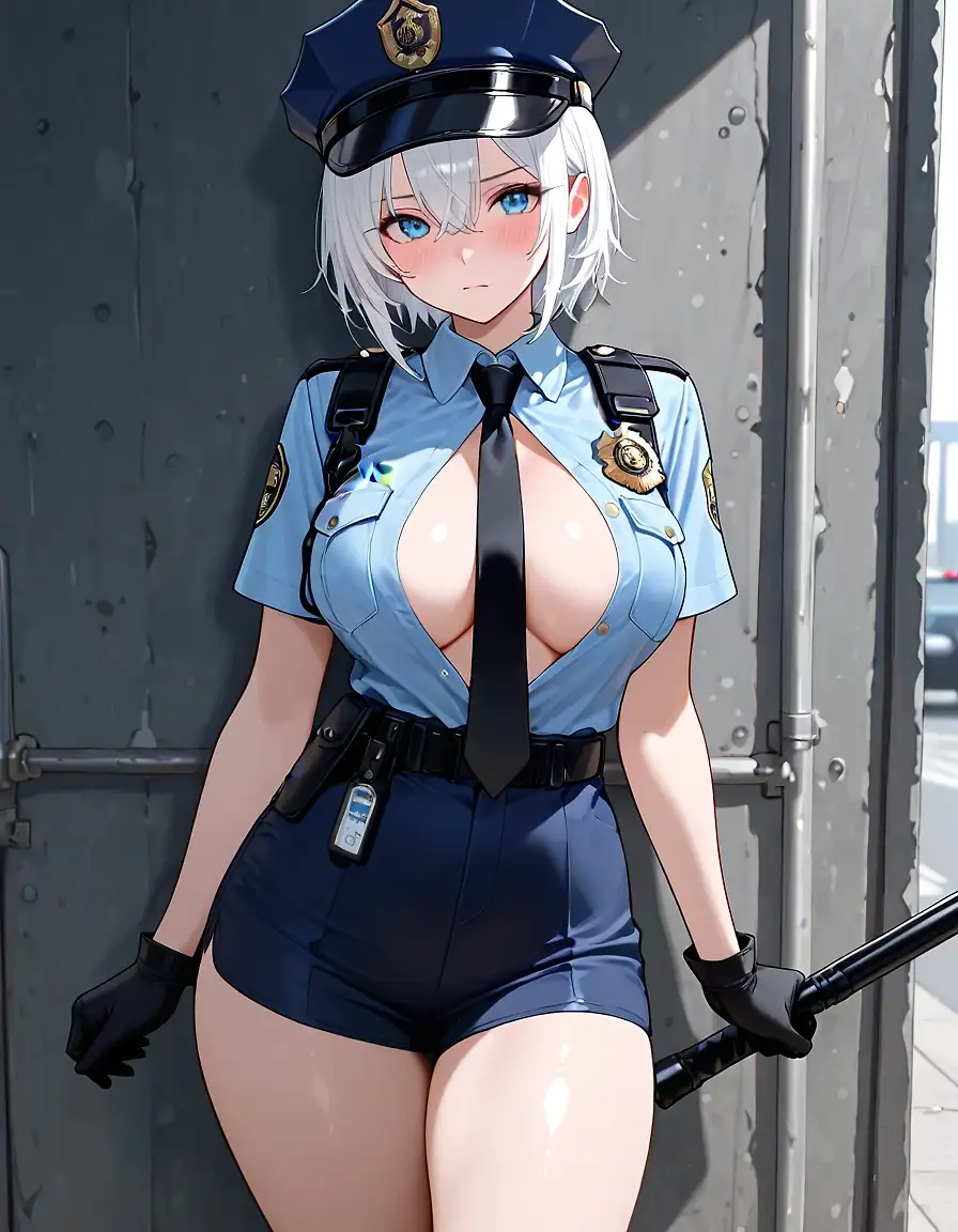 AI art 'Cops are here! Cum!' with user description 'It's time for this lady to enforce the law! Be aware of you crimes gentleman!'