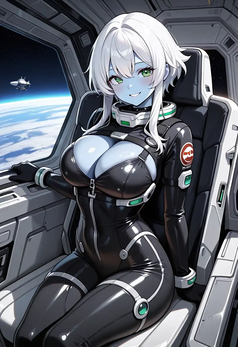 AI art "Blue Alien black suit in space"