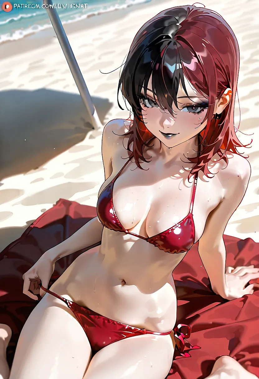 AI art "Its Hot, Lets Go To The Beach" with user description "@octavian @peterco @reptorn @smut317 @bad77 @parda @cef_ultra @hollenwulf @varcolac @goobygubby @warmicestudios @terror2 @a_casual_prompter"