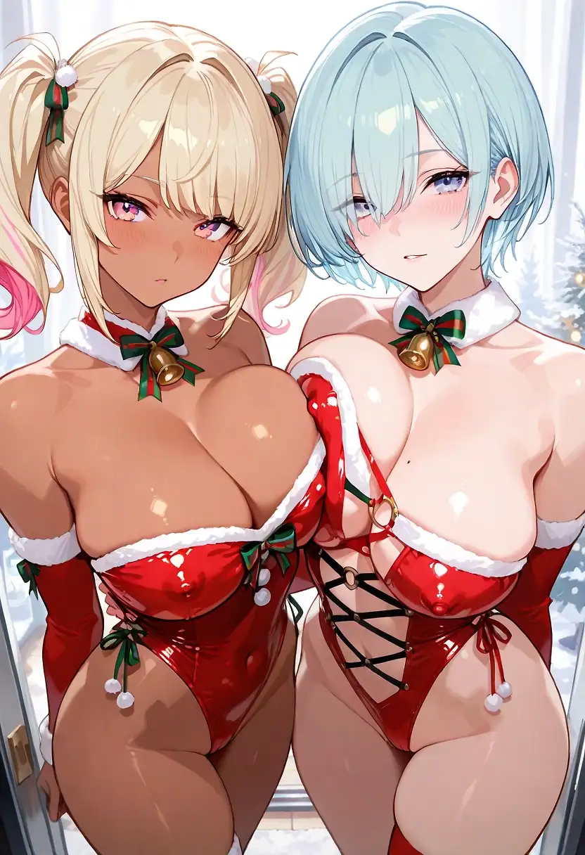 AI art 'Christmas Special: A Merry Slutty Christmas' with user description 'A little present for you, fellow men and women of culture. Our favorite sirens are having an exciting crossover and have a lot to give... and receive.'