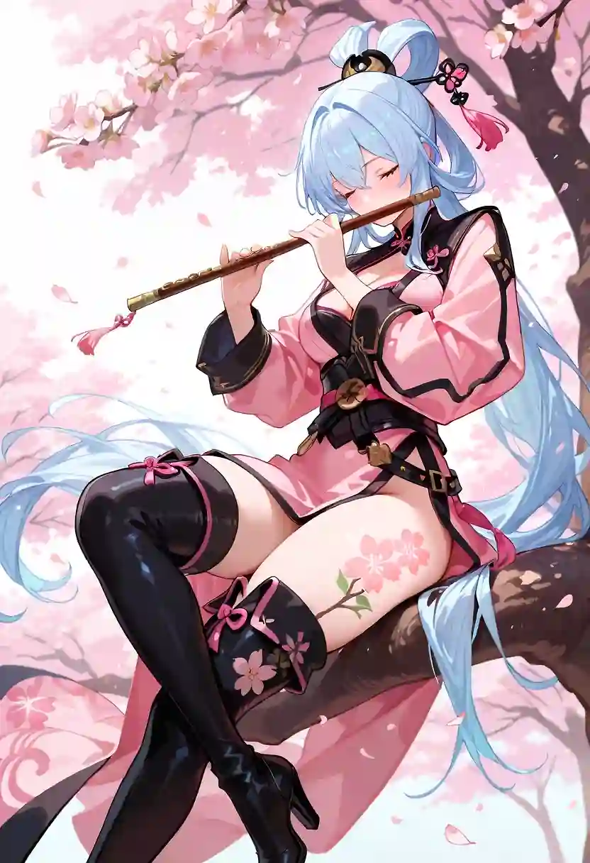 AI art 'Swordswoman' with user description 'I should probably start naming some of these characters now... But man I was conflicted, orange outfit almost won but pink is just as nice.'