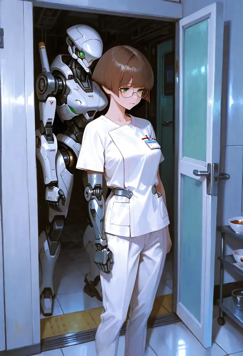 AI art 'Here too...' with user description 'She definitely has a crush for robots 🤣'